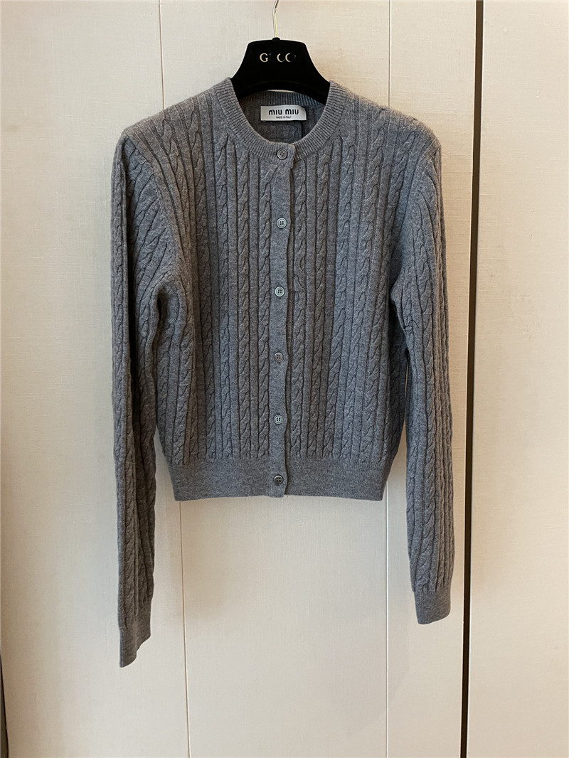 M1um1u cable knitted grey cardigan replica clothing sites