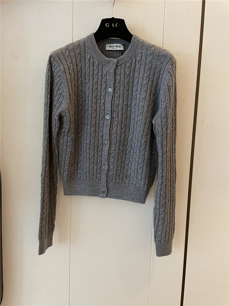 M1um1u cable knitted grey cardigan replica clothing sites