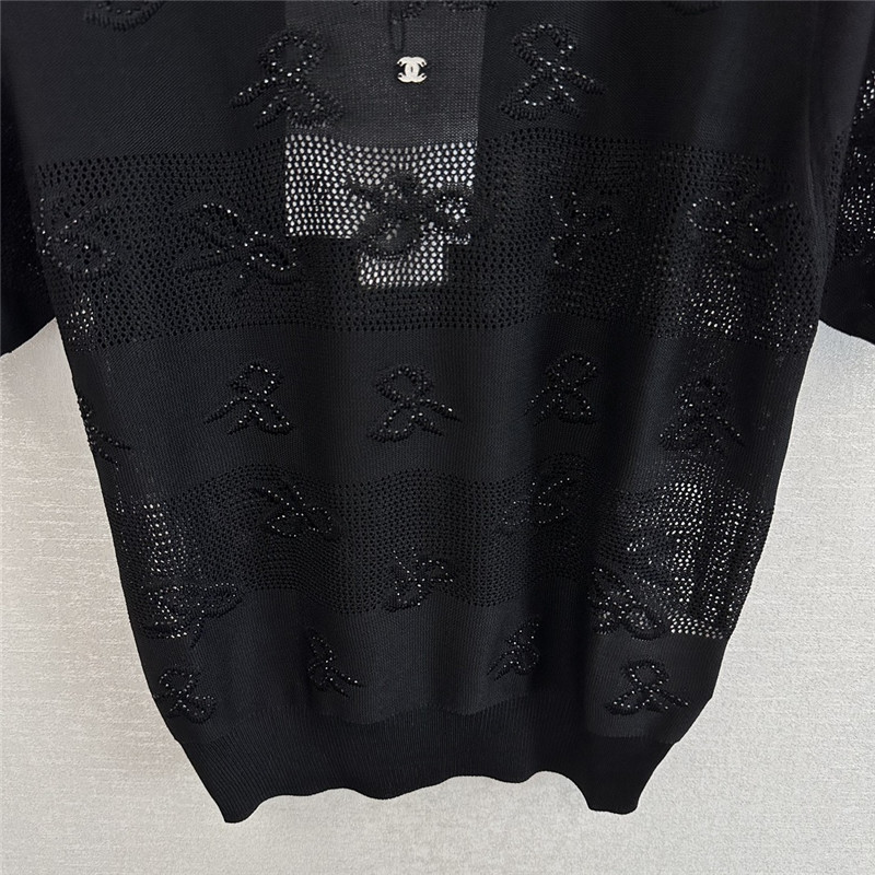 Ch**el bow rhinestone short sleeve replica designer clothes