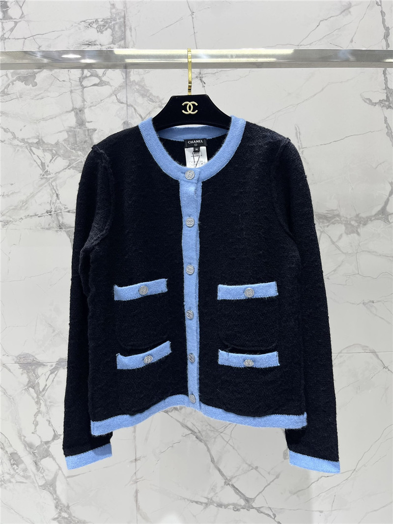 Ch**el colorblock round neck knitted cardigan replica clothes