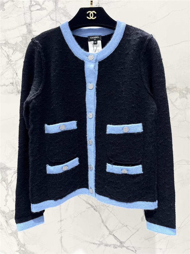 Ch**el colorblock round neck knitted cardigan replica clothes