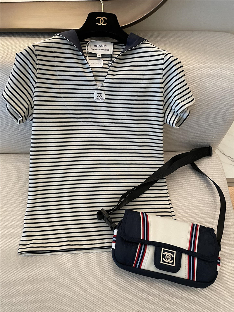 Ch**el navy striped short-sleeved replicas clothes