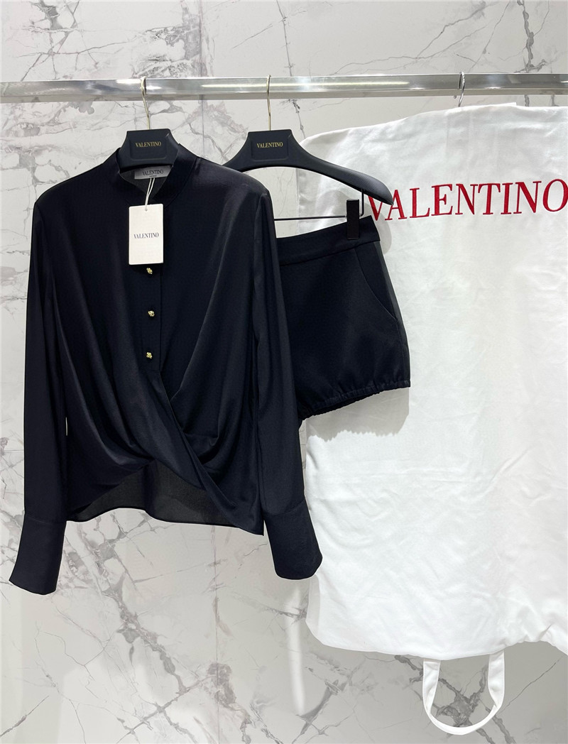 Va1e*ntin0 irregular pleated v-neck silk shirt replica d&g clothing