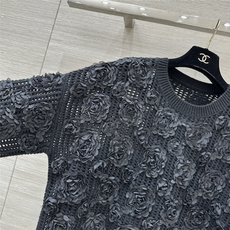 Ce1i*e black openwork rose sweater