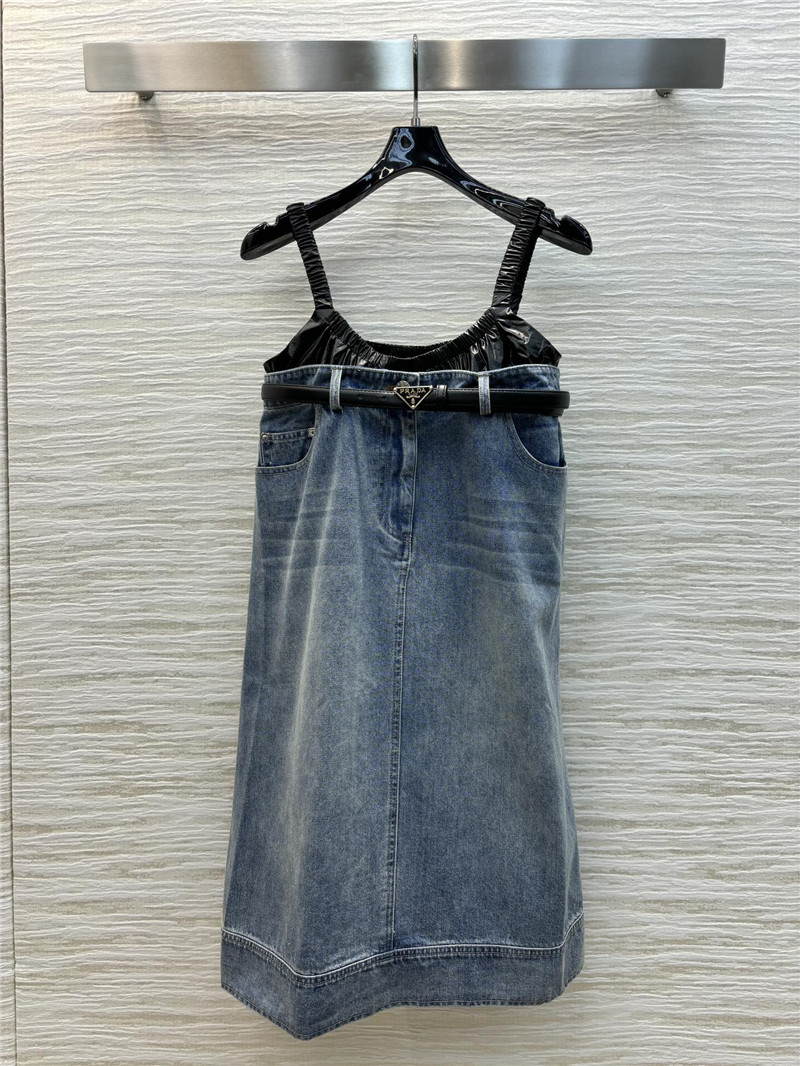 Pra*a fake two piece denim dress replica clothes