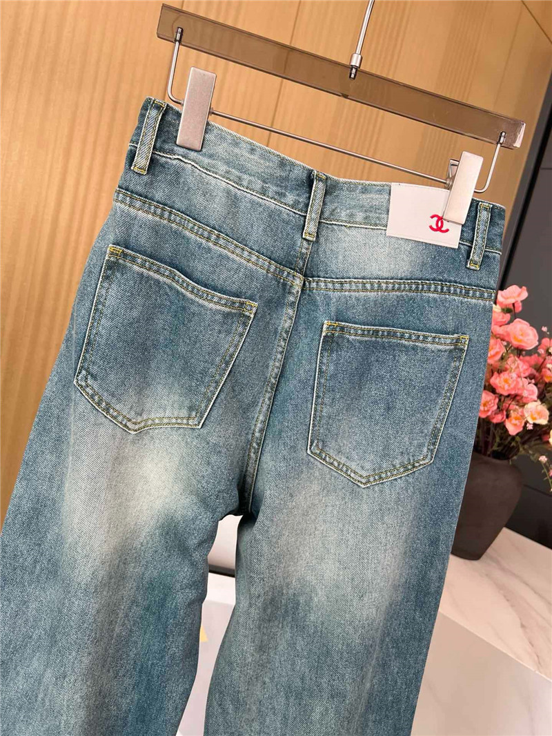 Ch**el vintage ripped straight jeans replica designer clothes