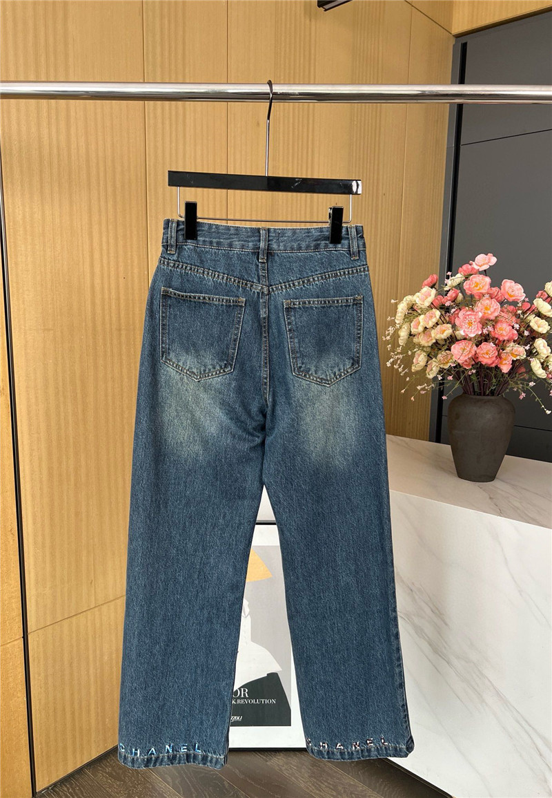 Ch**el dark blue straight jeans replica clothes