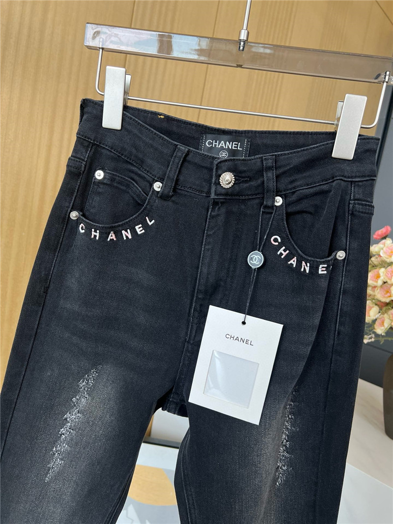 Ch**el embroidered letters slightly spicy jeans replica clothing