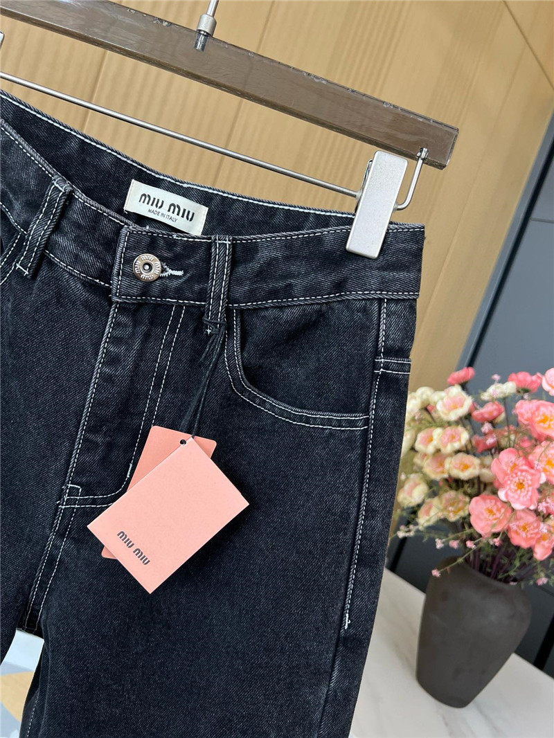 M1um1u black grey denim trousers replica clothes