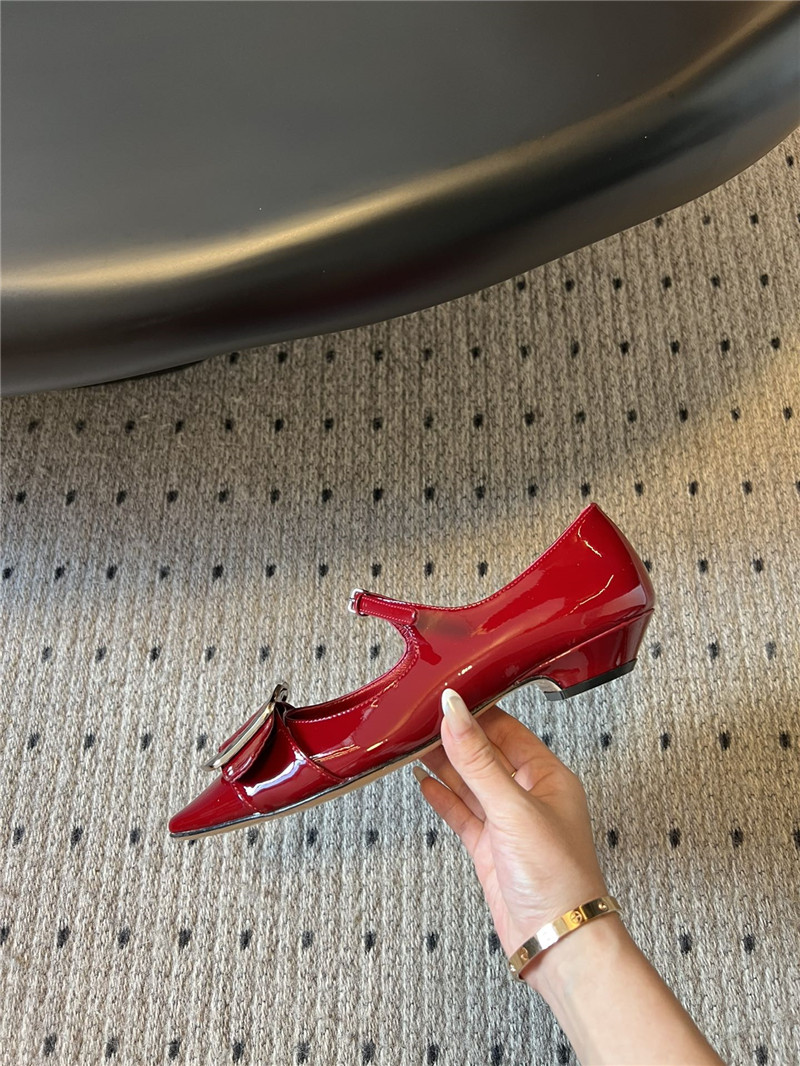 Miu Miu Red Buckle Ankle Strap Pointed Mary Jane Flats