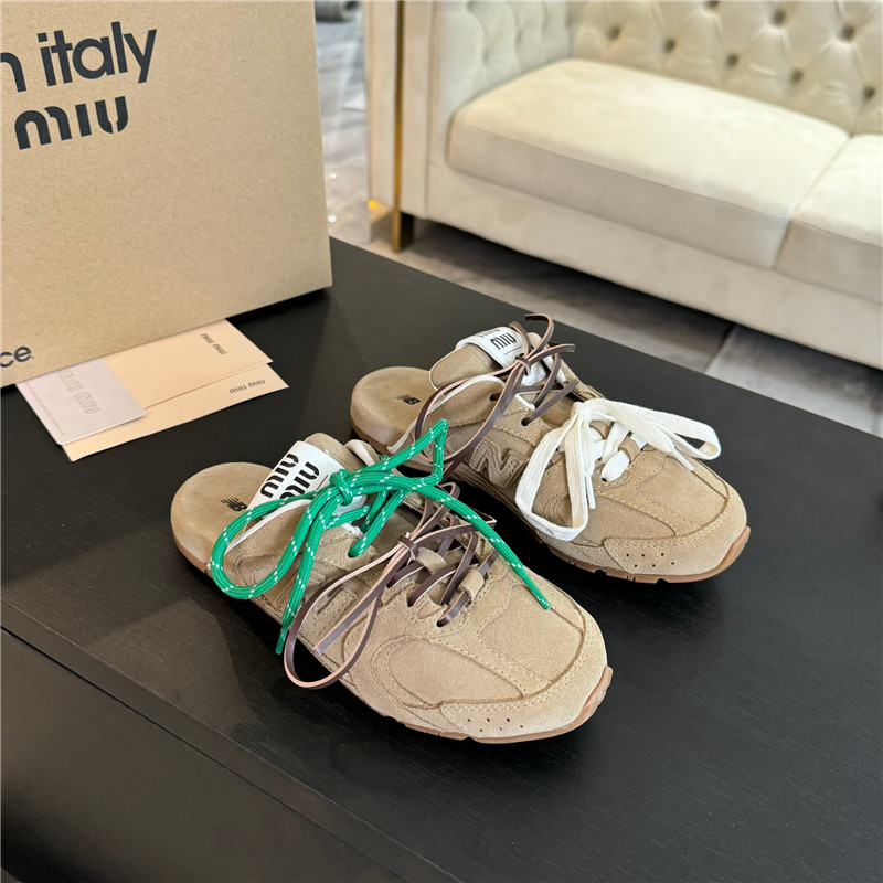 New Balance x Miu Miu 530 SL Faded Suede Ecru Mules