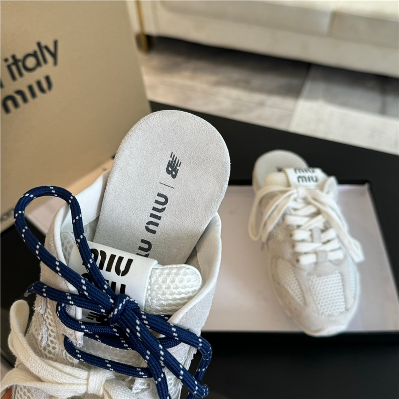New Balance x Miu Miu 530 SL White Mesh Fabric Mules