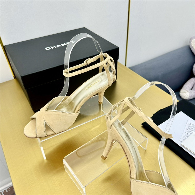 Ch**el butterfly ankle strap open toe pumps beige suede