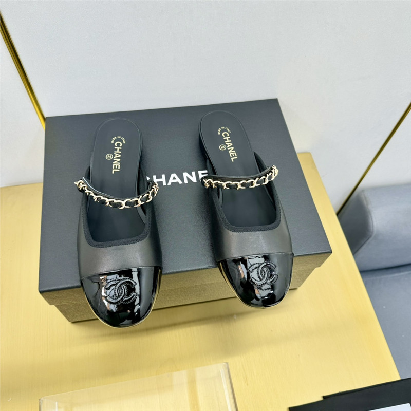 Ch**el mary janes chain flat mules black