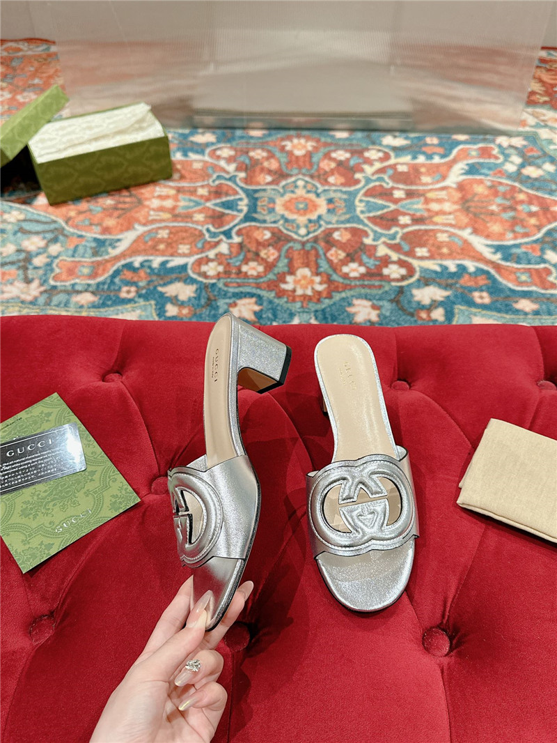 Gvc*1 silver interlocking g mid-heel slide sandals