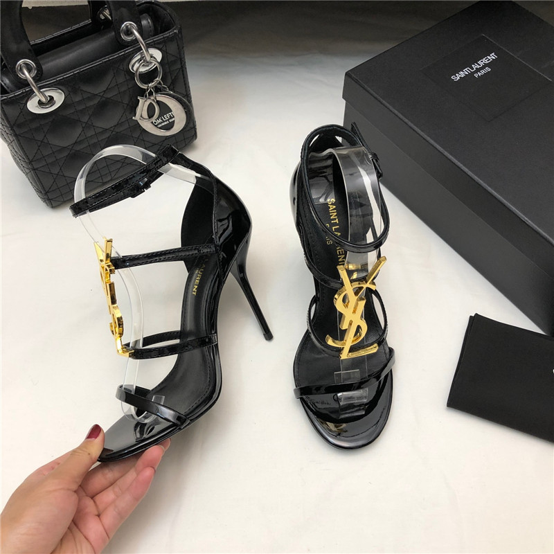 Sa1nt Lau*nt cassandra black and gold patent heels sandals