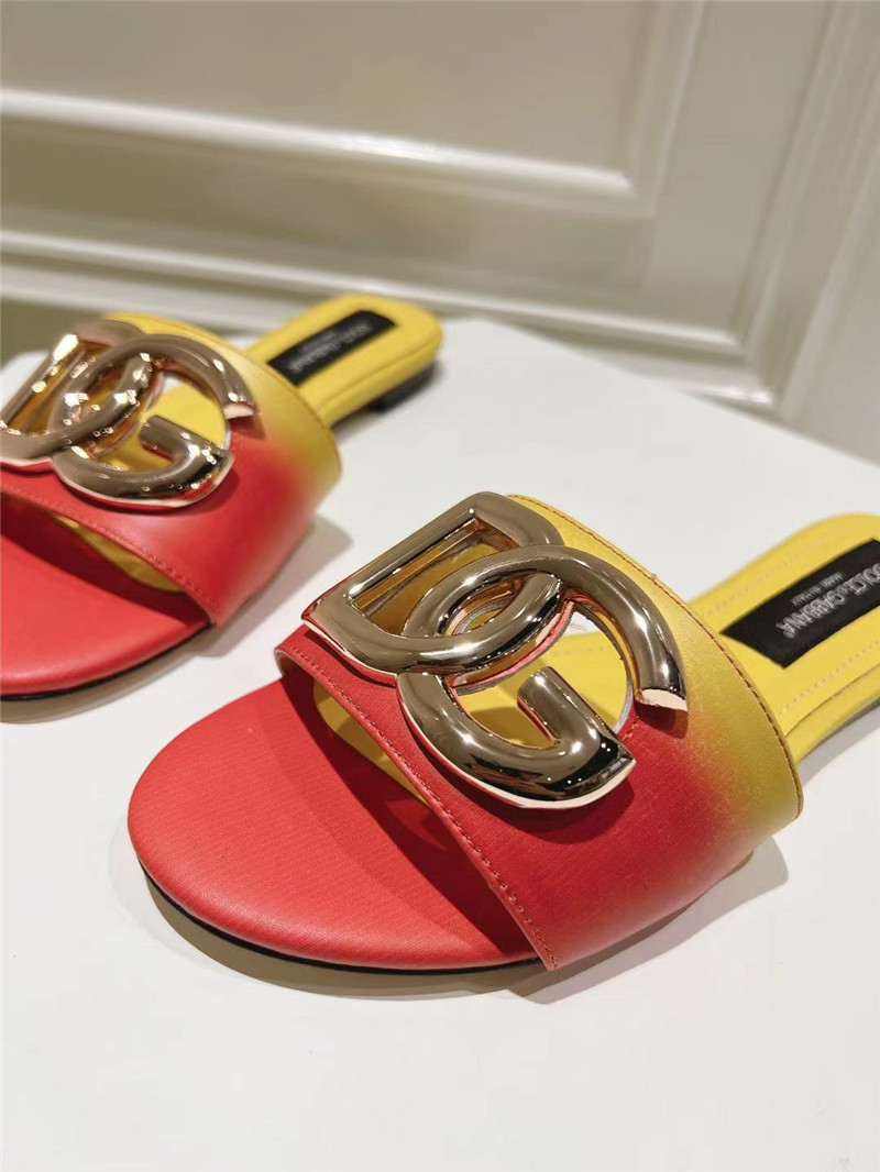Dolce & Gabbana Gold DG Ombré-Print Sliders Pink & Yellow