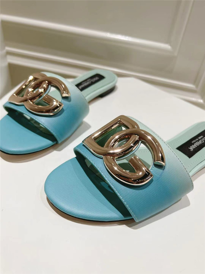 Dolce & Gabbana Gold DG Ombré-Print Sliders in Blue