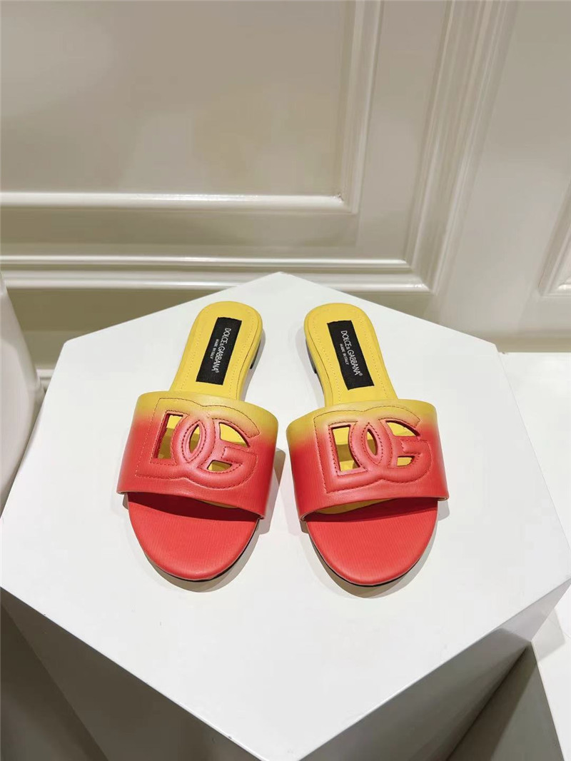 Dolce & Gabbana Ombré-Print Calfskin Sliders Pink and Yellow