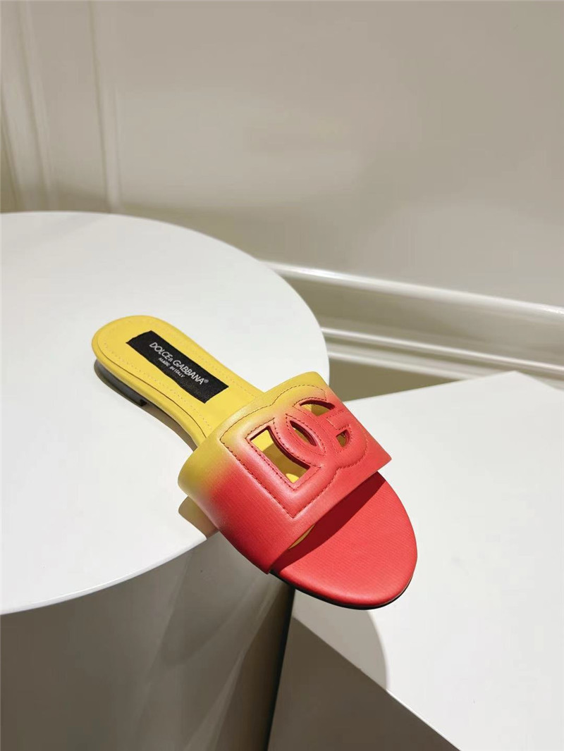 Dolce & Gabbana Ombré-Print Calfskin Sliders Pink and Yellow