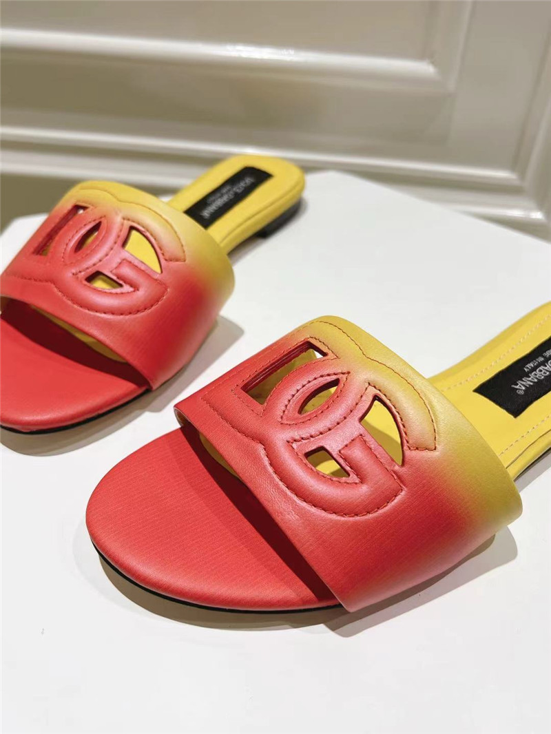 Dolce & Gabbana Ombré-Print Calfskin Sliders Pink and Yellow