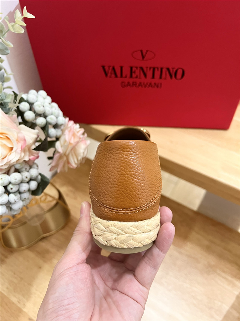 Va1e*ntin0 vlogo calfskin raffia espadrilles gold and brown