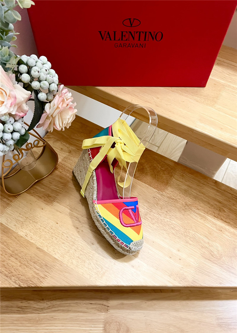Va1e*ntin0 garavani rainbow-colored strap wedge heels