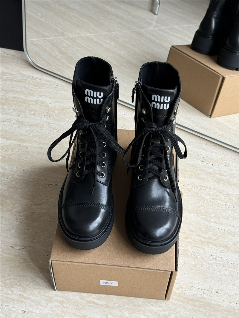 Miu Miu Leather Lace-Up Boot in Black