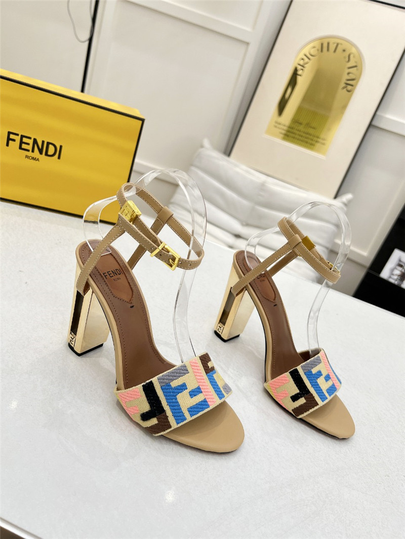 F**di delfina multicolor ff fabric high-heeled sandals natural