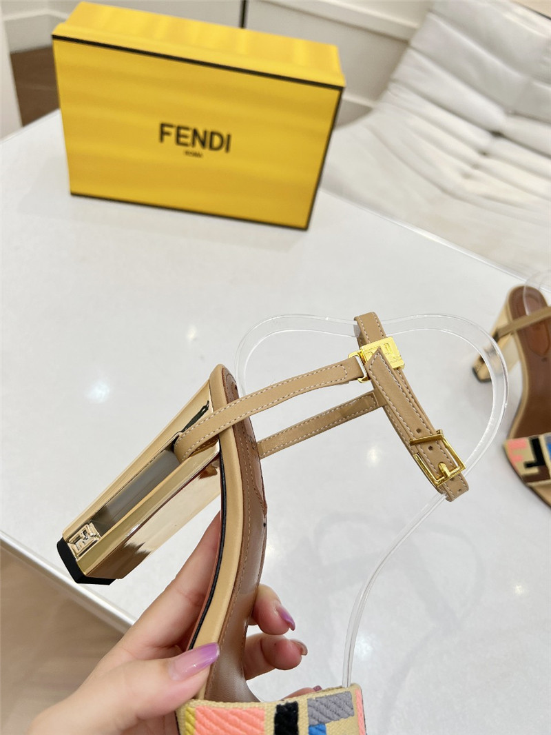 F**di delfina multicolor ff fabric high-heeled sandals natural