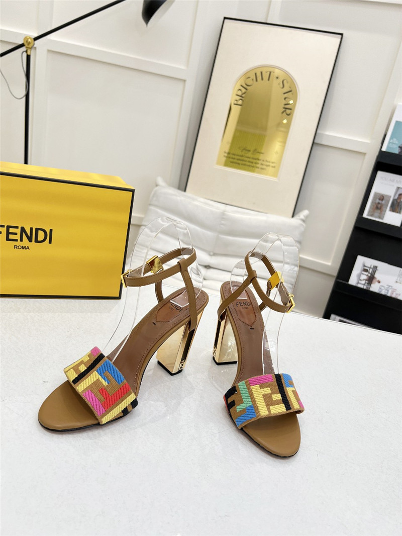 F**di delfina multicolor ff fabric high-heeled sandals beige