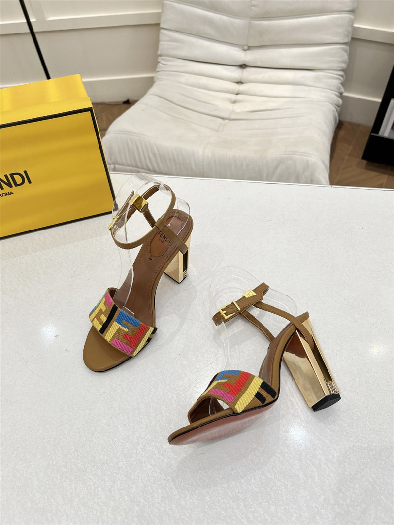 F**di delfina multicolor ff fabric high-heeled sandals beige