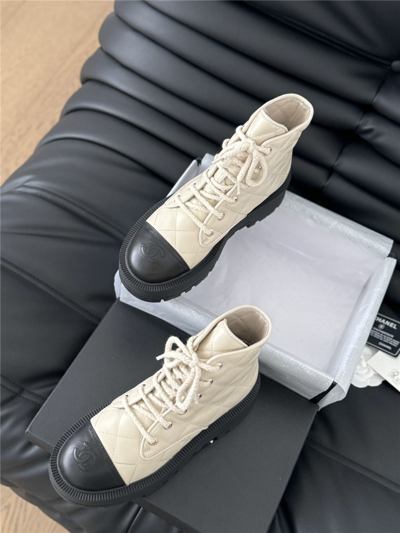 Ch**el quilted beige suede lace-up ankle boots
