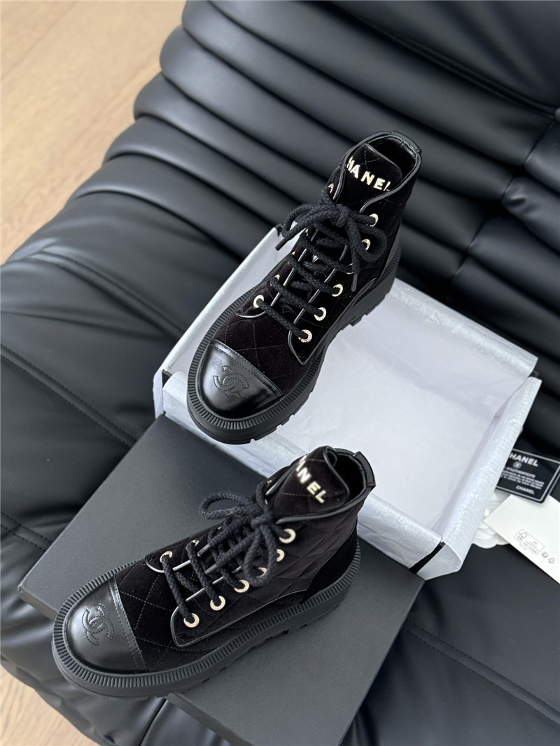 Ch**el quilted suede lace-up ankle boots