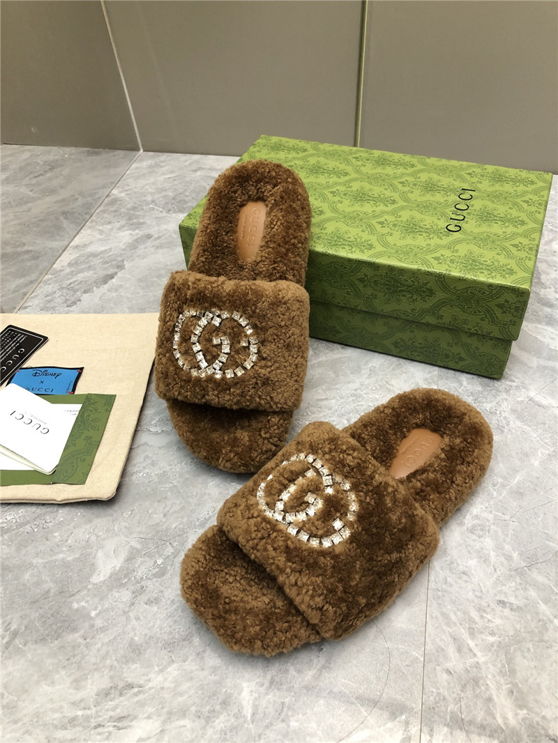 Gvc*1 rhinestone gg shearling slides brown