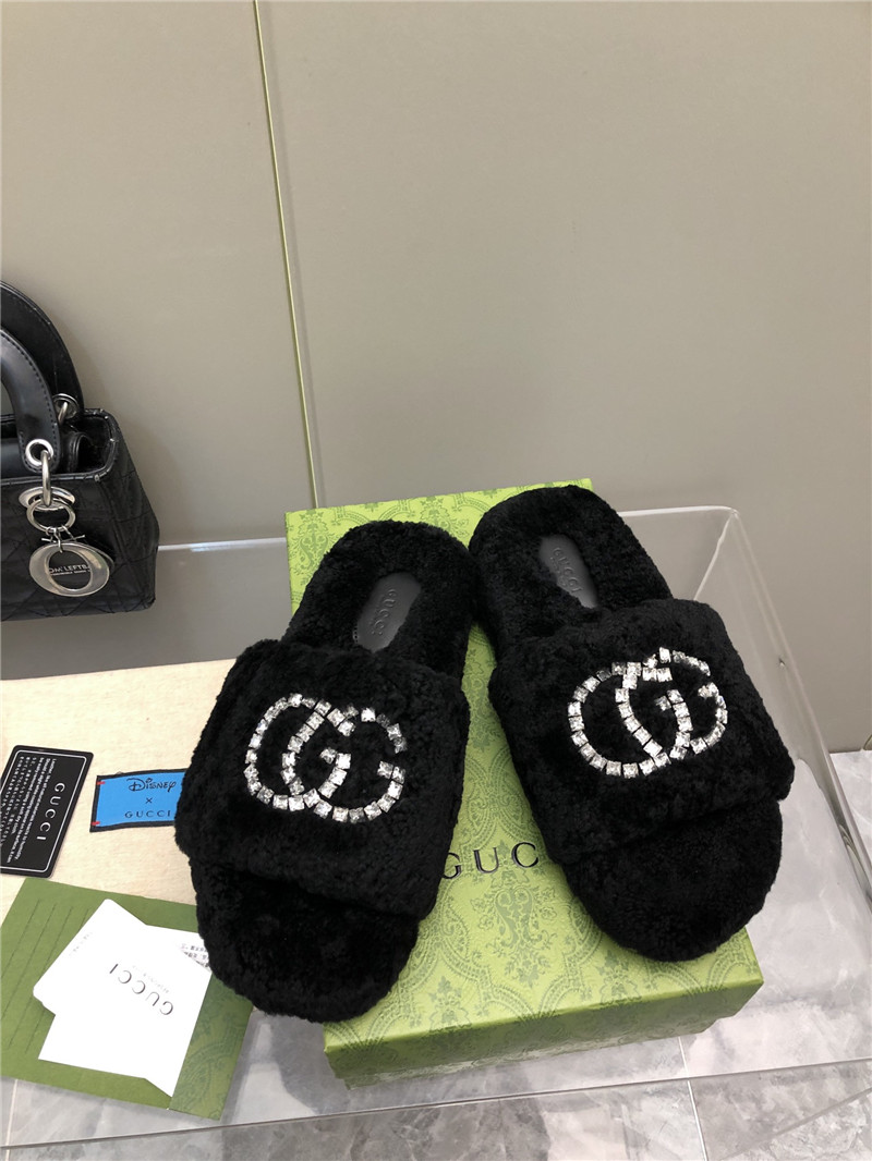 Gvc*1 rhinestone gg shearling slides black