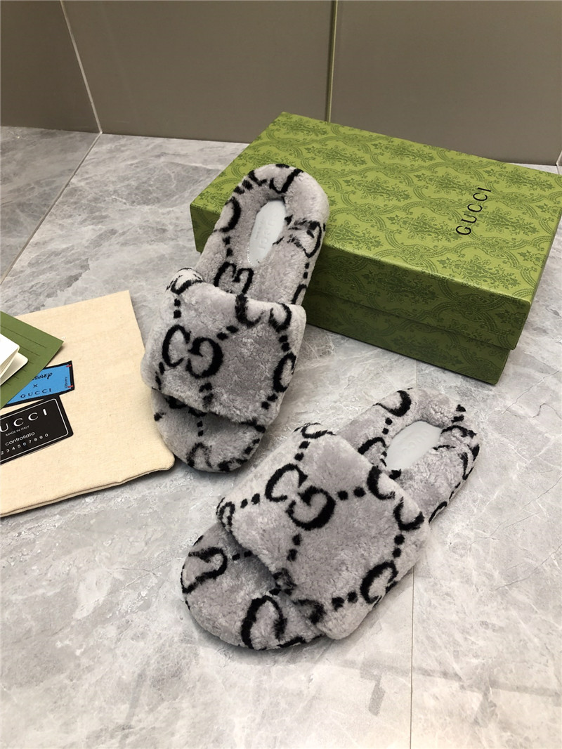 Gvc*1 monogram motif shearling slides grey