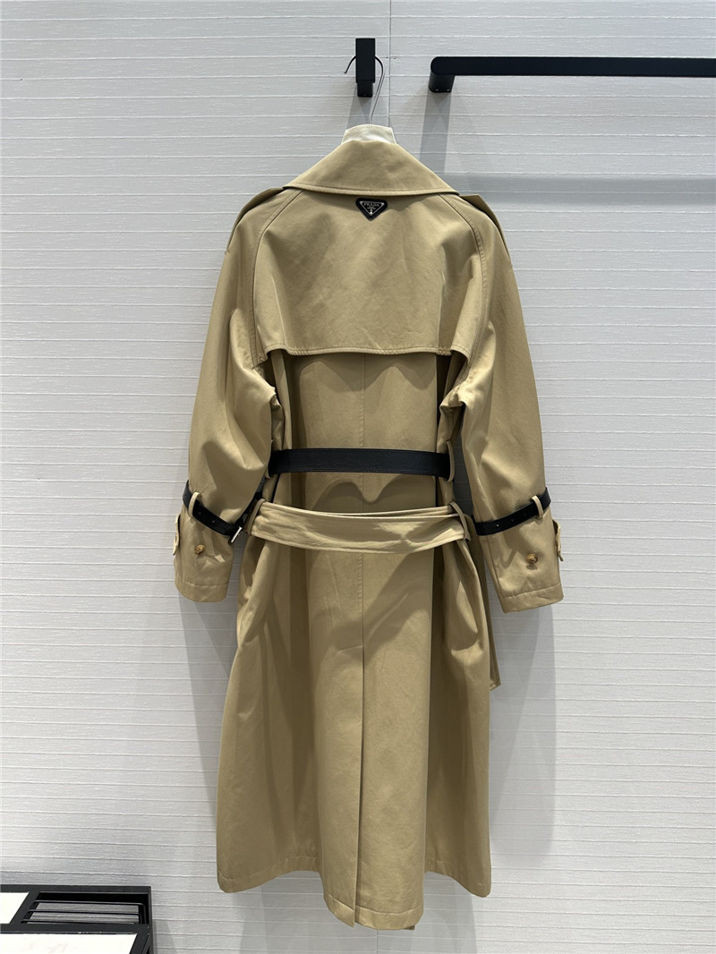 Pra*a waisted long trench coat replica clothing