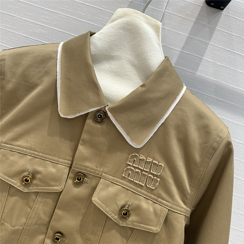 M1um1u khaki contrast lapel jacket replica clothes