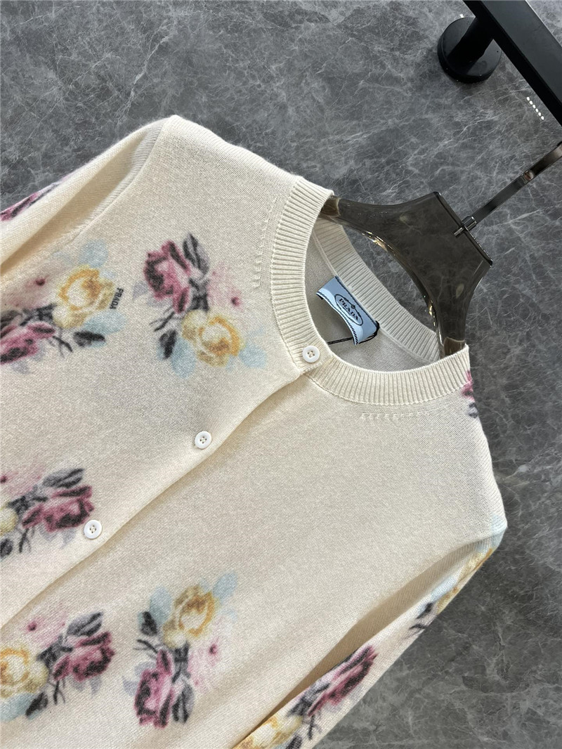 Pra*a floral wool knitted cardigan replica clothes