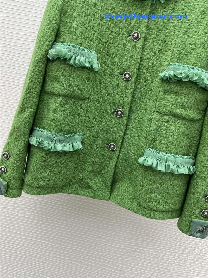 Ch**el ruffles light green tweed jacket