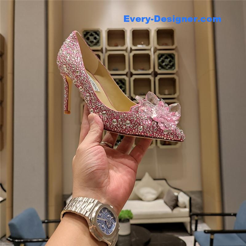 J1m*y Ch00 crystal covered rose mix pointy toe pumps