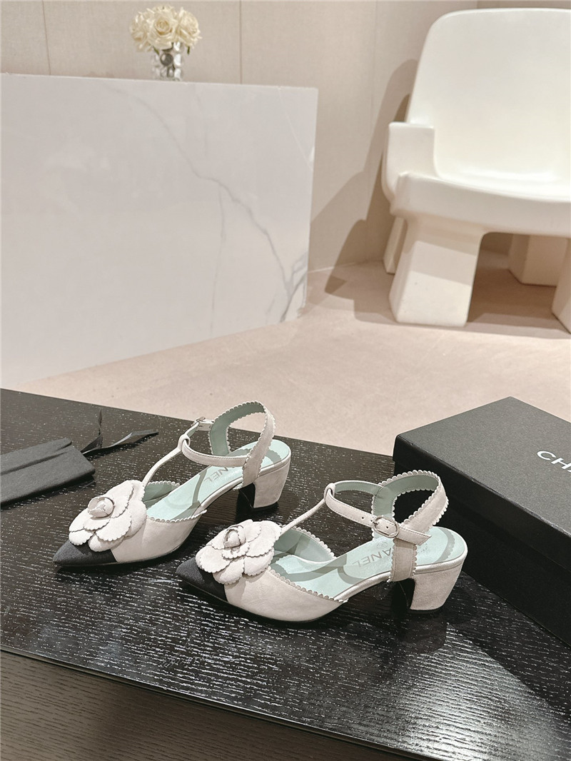 Ch**el camellia slingback flats white suede leather