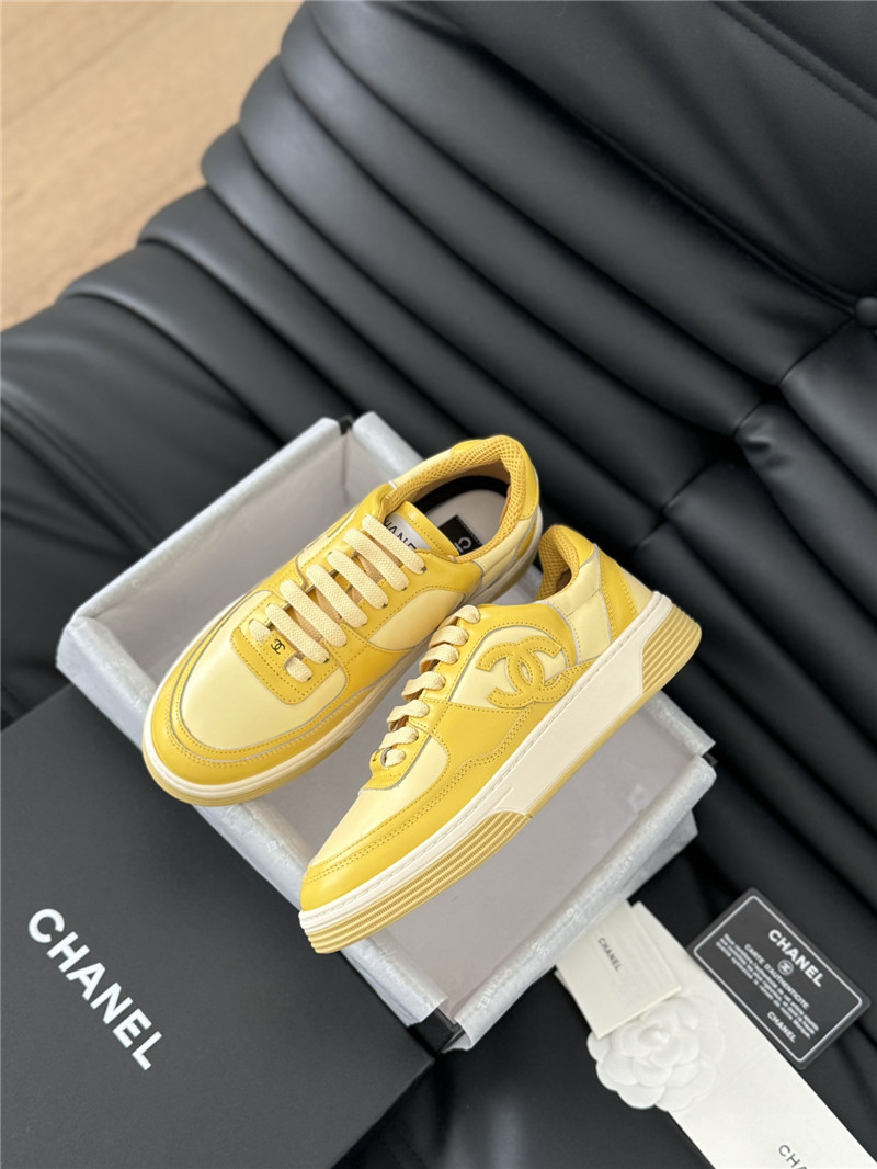 Ch**el yellow logo low top sneakers