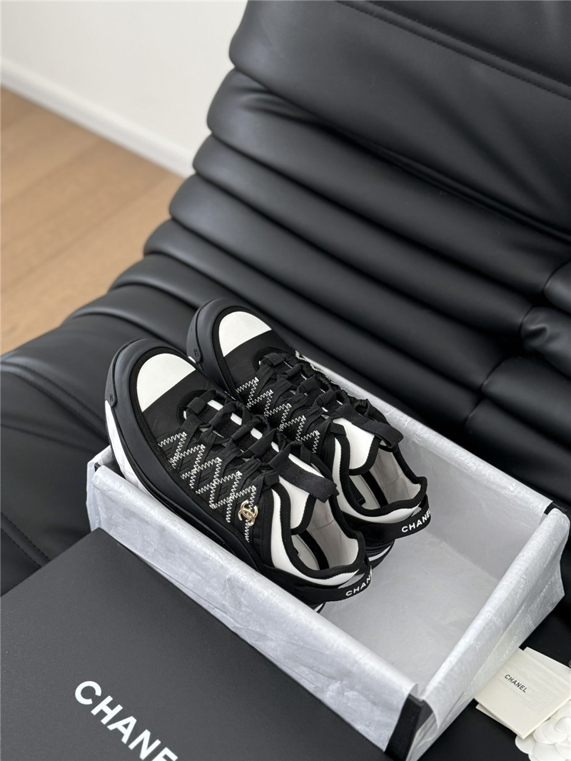 Ch**el logo suede calfskin sneakers in black