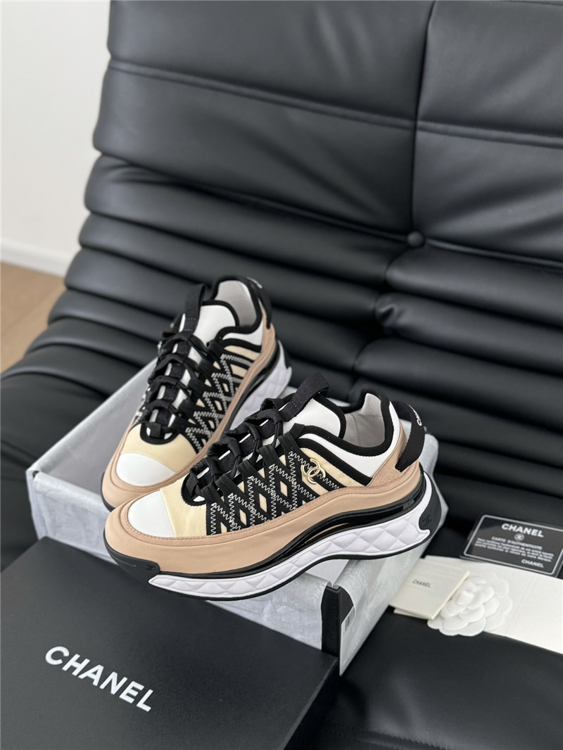 Ch**el logo suede calfskin sneakers in beige