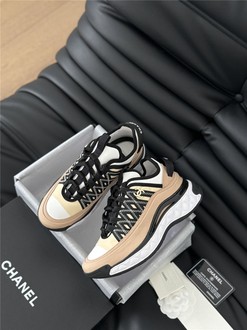 Ch**el logo suede calfskin sneakers in beige