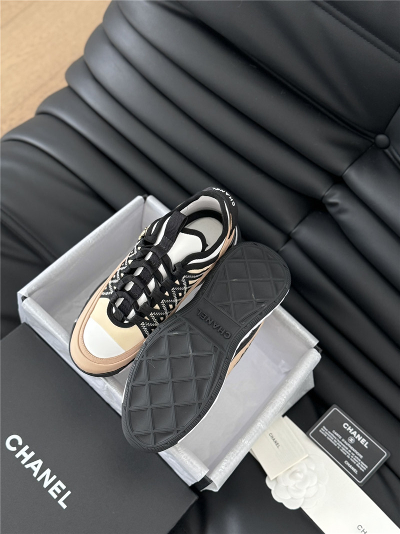 Ch**el logo suede calfskin sneakers in beige