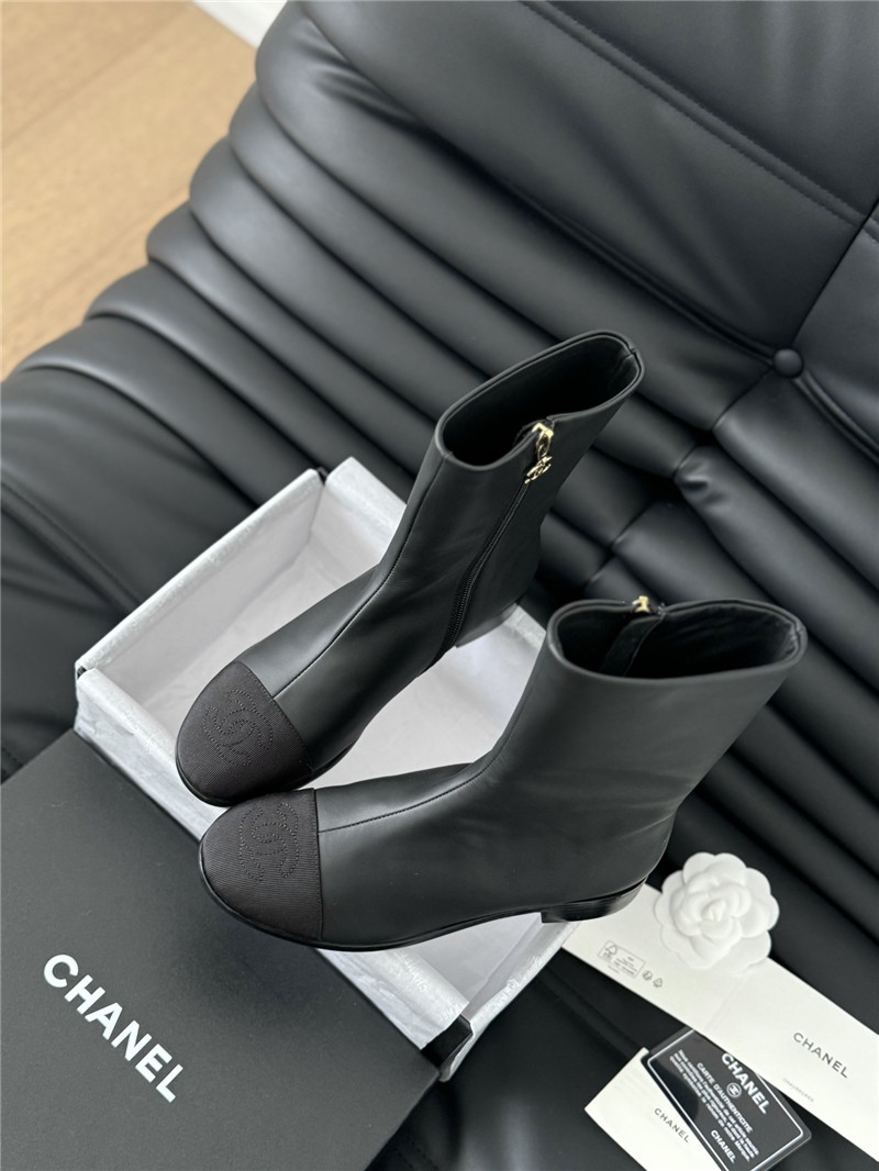 Ch**el calfskin zipper ankle boots