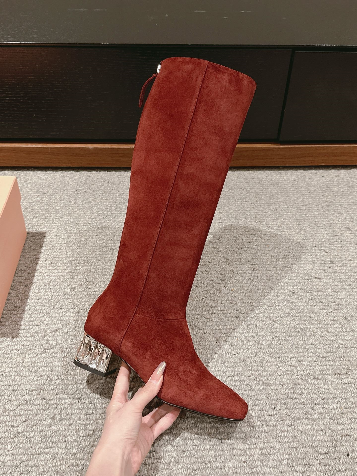 Miu Miu Women’s Burgundy Suede Keen High Boots